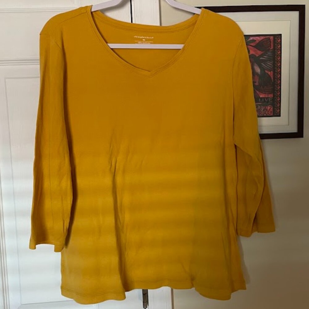 Christopher & Banks Mustard 3/4 Sleeve Tee, Size XL